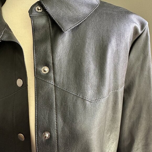 Faux Black Pebbled Leather Button Down Shirt - Picture 3 of 7